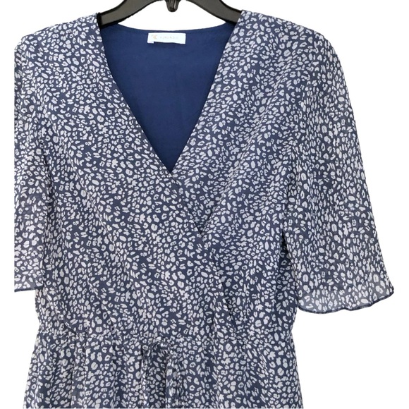 Flowy Fall Casual Short Sleeve V-Neck Ruffle Printed Flowy Mini Dress Small Blue - Picture 4 of 9